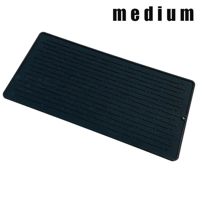 Silicone Dish Cup Drying Mat Anti-slip Sink Countertop Drain Pad Organizer Kitchenware Storage Protective Mat Kitchen Supplies Oasis Select medium black as show