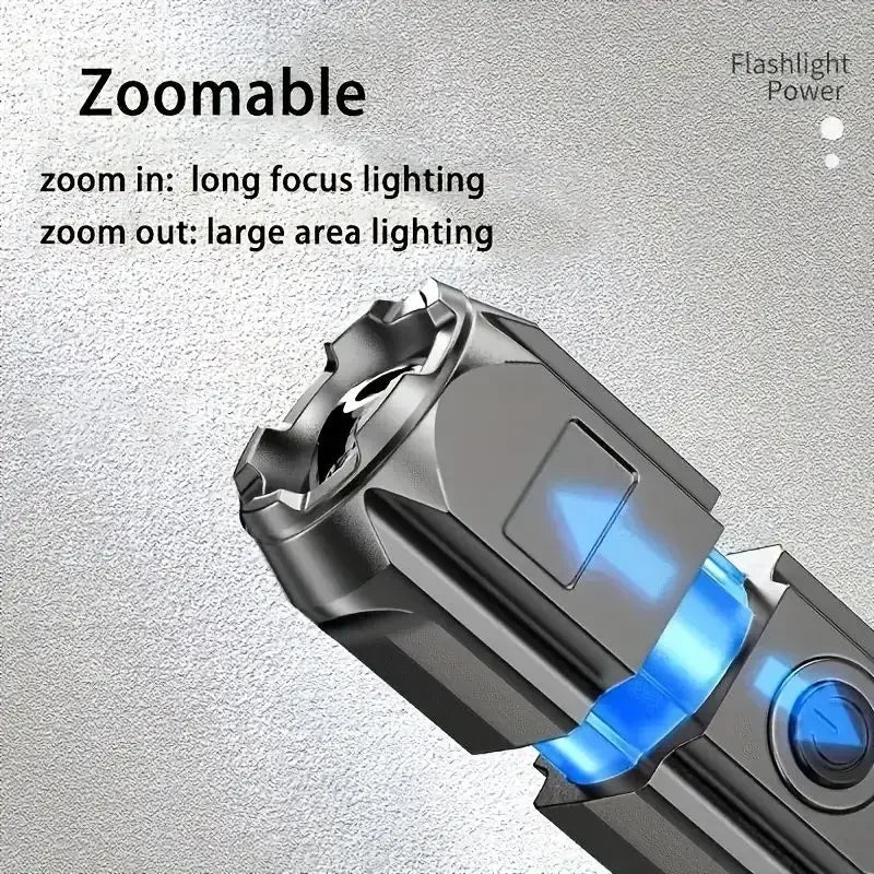 LED Tactical Flashlight USB Rechargeable Waterproof Zoomable