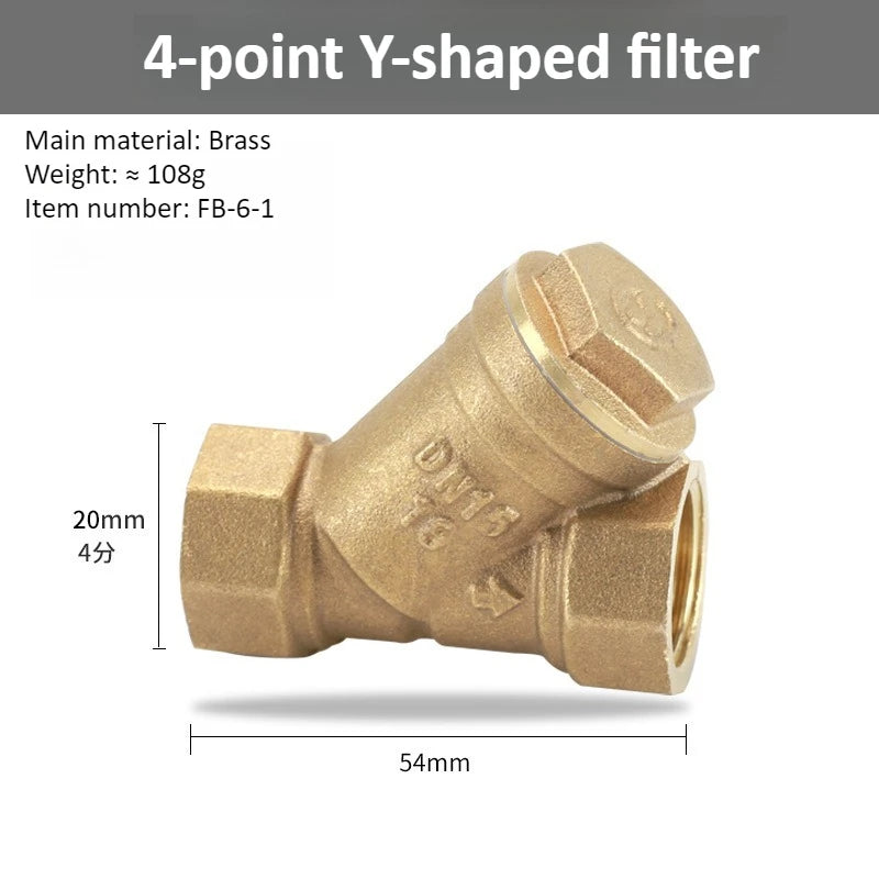 Brass Y-shaped Thickened Filter 2/3/4/6 Points DN8 10 15 20 25 32 40 50 BSP Internal Thread, Used for Water Filter Ball Valve Oasis Select 4 points DN15 Y-strainer