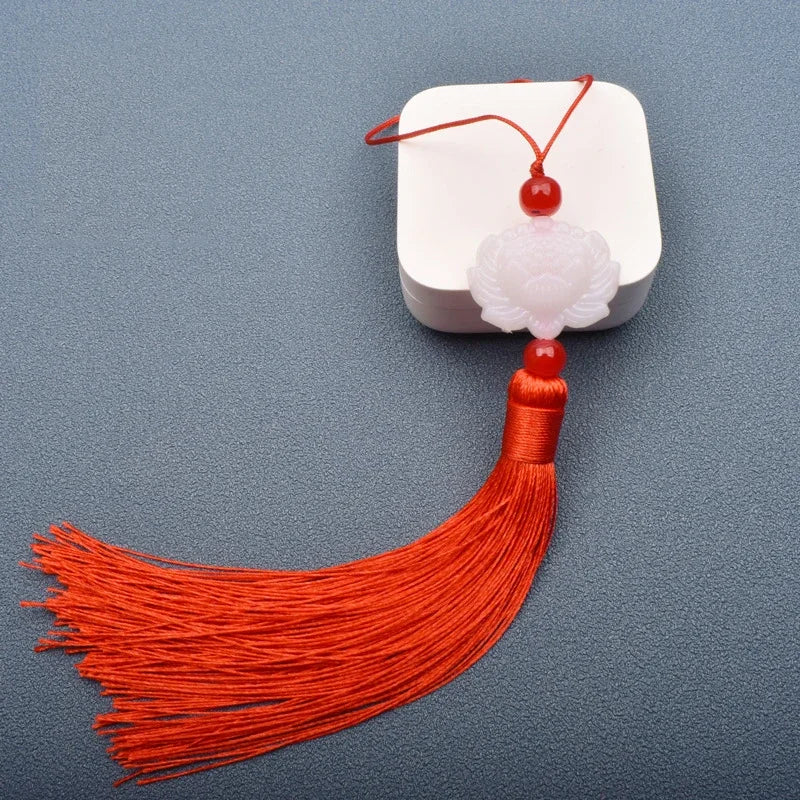 1 Pcs White jade lotus Fringe Trim Bookmark Silk Tassels Pendant DIY Sewing Curtains Accessories Clothes Bag Craft Supplies Oasis Select Red 1 PCS