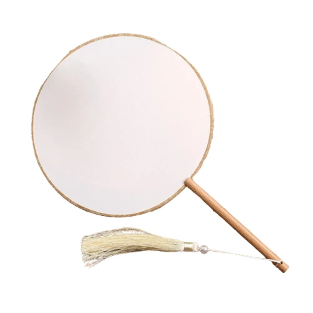 Vintage Blank Round Hand Fan Chinese Style Unfinished Wooden Silk Hand Fan with Tassel Elegant Art Painting Fans Wedding Party Oasis Select Style 4