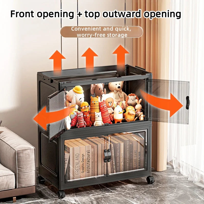 22.4 Inch Foldable Storage Box,Double Doors Multi-Layer No Assembly Organizer for Drinks/Snacks/Toys/Daily Items,Space-Savining Oasis Select