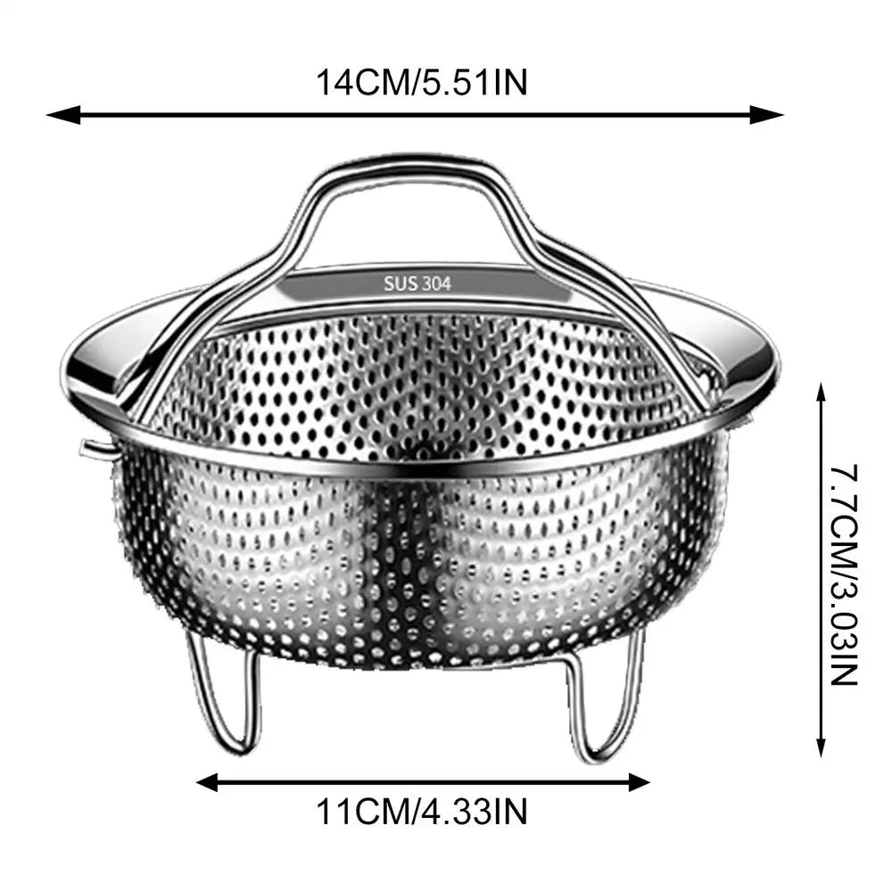 Heat Resistant Multifunctional Metal Colander with Handle Steamer Basket Bun Vegetable Steaming Basket for Vegetables Eggs Meat Oasis Select 14cm