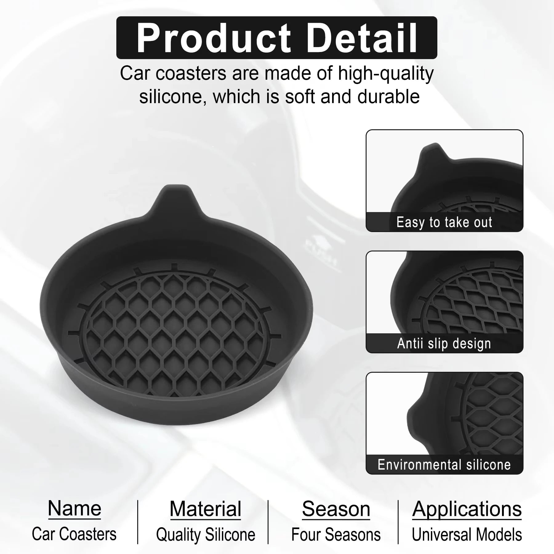 Silicone Car Cup Holder Insert Coasters – Non-Slip Set of 2/4