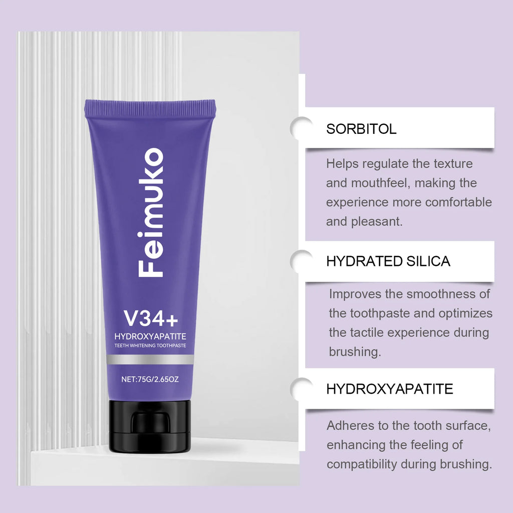 V34+ Toothpaste Teeth Whitening Intensive Stain Remover for Yellow Teeth Plaque RemovalFresh Breath Gum Protection Oral Care Oasis Select