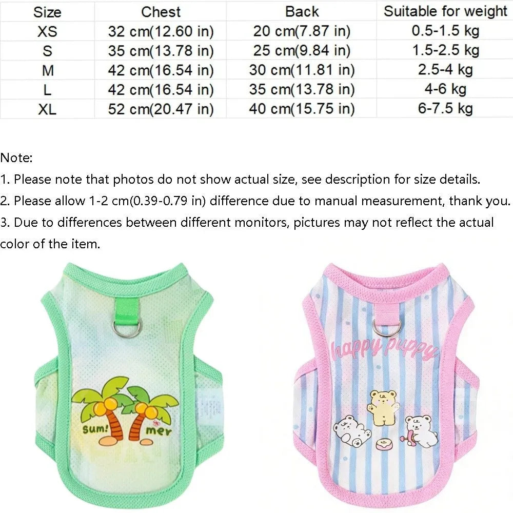 Striped Mesh Pet Cooling Vest Thin Breathable Breathable Dog Ice Silk T-shirt Cartoon Bear Pattern Lightweight Cooling Jacket Oasis Select