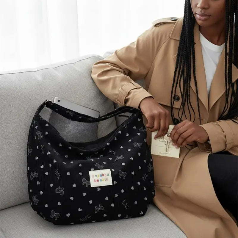 Women's Bow Corduroy Crossbody Bag | Casual Canvas Shoulder Bag