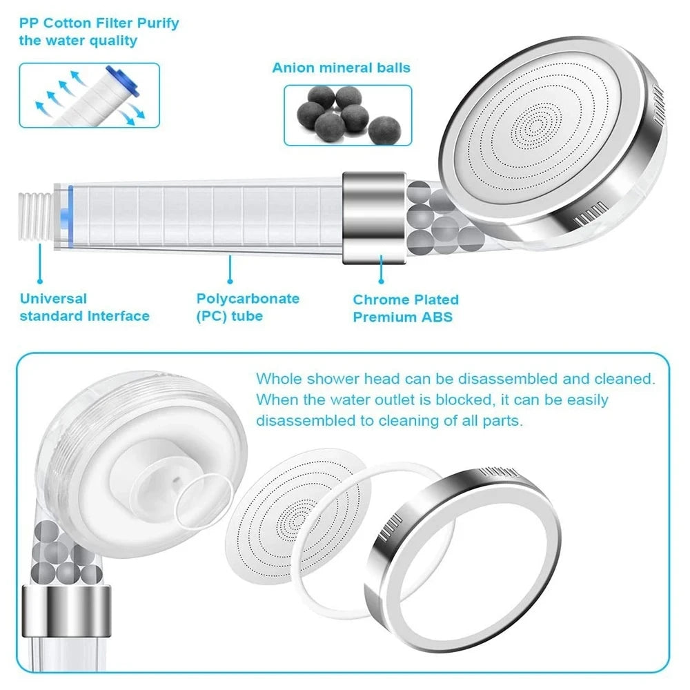 3 Mode Water Purifier Filter Shower Head High Pressure Showers Bathroom Set High Pressure Multifunctional Purification Device Oasis Select