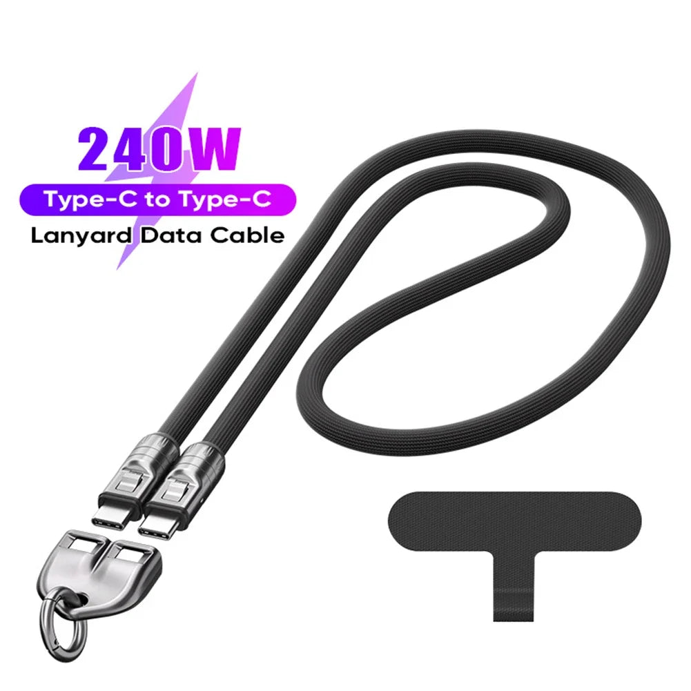 2-in-1 USB-C Lanyard & 240W Fast Charging Cable | PD Zinc Alloy
