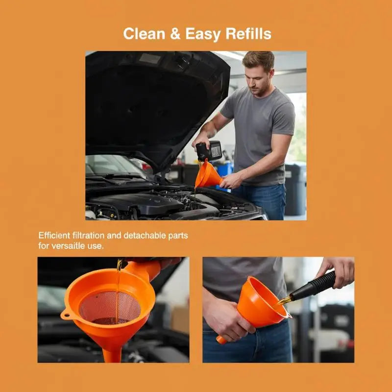 1 Set Plastic Oil Funnel Right Angled Funnel Car Motorcycle Multi Caliber Refueling Funnel Kit Detachable Nozzle And Filter Oasis Select