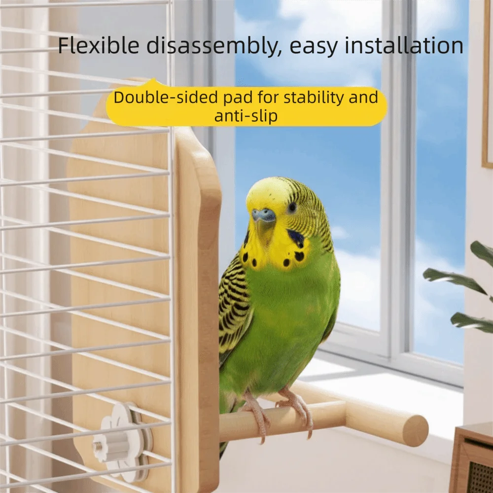 Wooden Bird Mirror Perch – Detachable Parrot Toy | Bite-Resistant