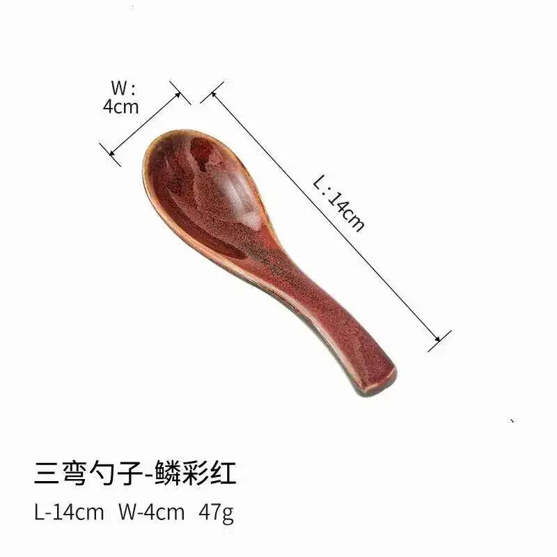 Kiln-fired Spoons Rice Spoons Soup Porridge Dessert Spoons Household Restaurant Oasis Select - Iridescent Red