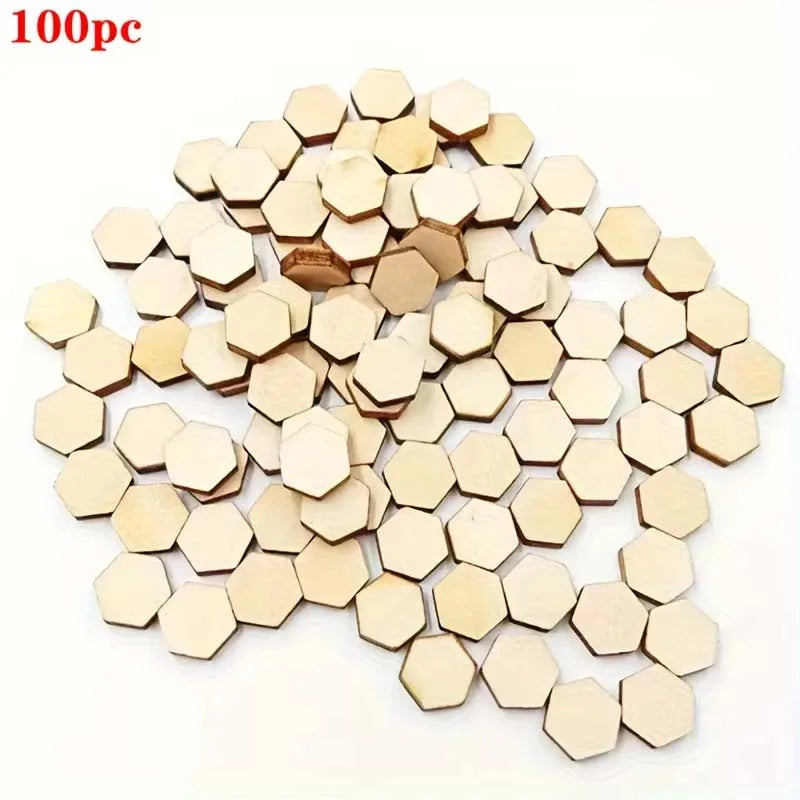 100 PCS Small Wooden Hexagonal Decorative Wood Chips, Wooden Crafts DIY Painting Graffiti, Holiday Party Wedding Decoration Oasis Select