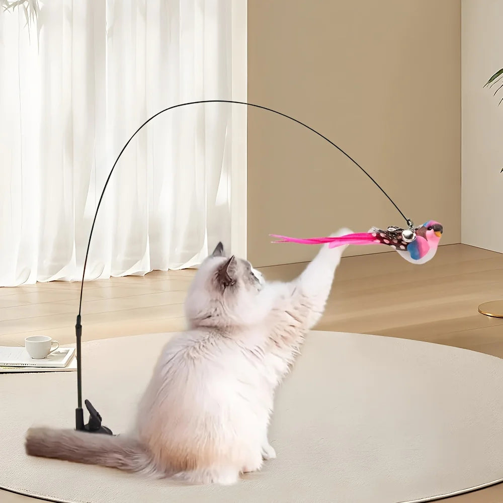 1/3pcs New cat funny cat stick steel wire long pole feather cute cat toy kitten fishing self-pleasure relief pet toy Oasis Select