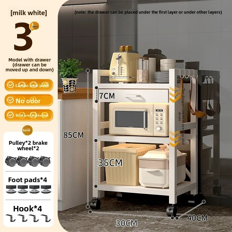 Kitchen rack Floor-to-ceiling multi-layer crevice storage rack Oven microwave oven with drawer storage rack Durable Oasis Select White-30-3