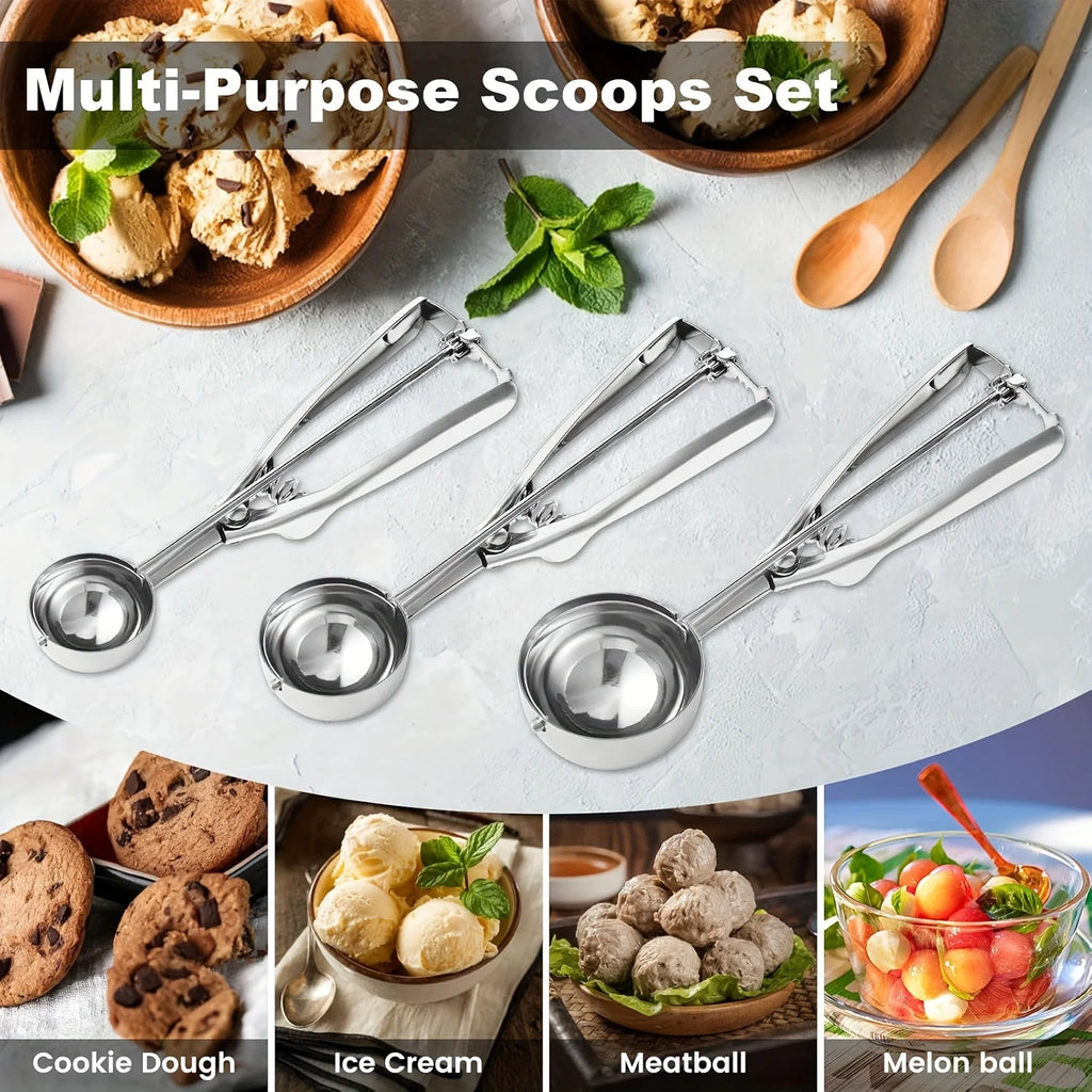 2pcs Stainless Steel Trigger Ice Cream Scoop, 201 Stainless Steel Cookie Dough for Muffins Meatballs Melon Balls Kitchen Tools ﻿ Oasis Select