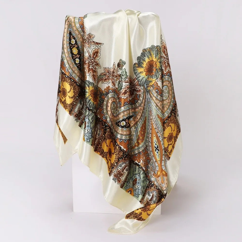 Luxury 90*90cm Satin Square Scarf Bohemian Hair Accessories Print Silk Headkerchief Floral Shawl Wraps Headband Wedding Oasis Select B