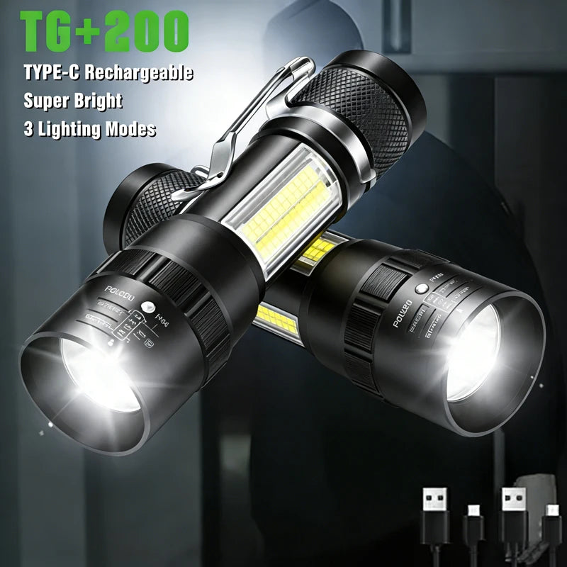 Mini Portable Rechargeable Led Flashlight with Pen Clip 3 Mode Zoom Waterproof Pocket Torch Outdoor Camping Emergency Lantern Oasis Select