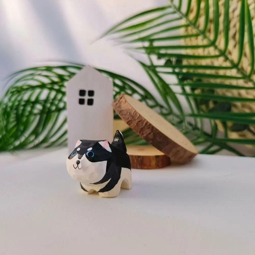 Mini Wooden Cat & Dog Figurine | Cute Painted Animal Statue