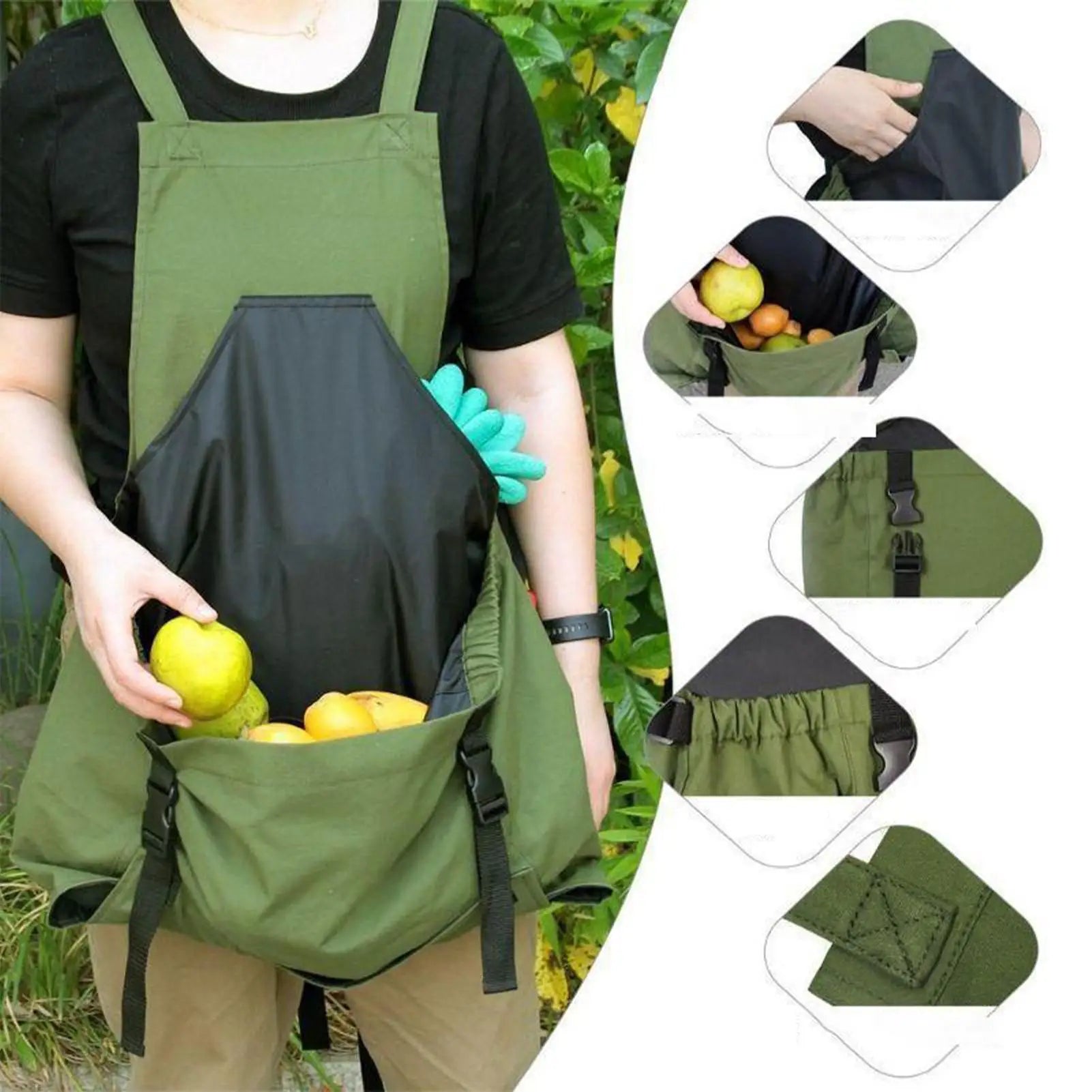 Garden Apron Outdoor Gardening Picking Apron With Large Pockets Harvesting Backpack Apron Durable Tool Storage Bag Picking Bags Oasis Select