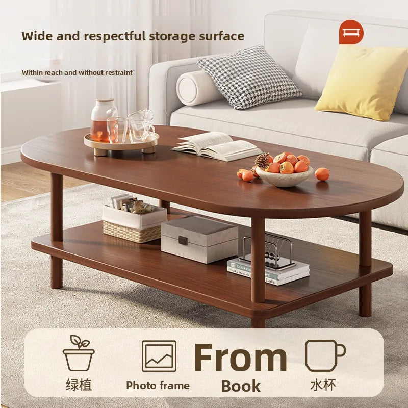 Coffee table Modern simple small apartment rental house Solid wood legs Low table Living room Simple storage Oval tea table Oasis Select