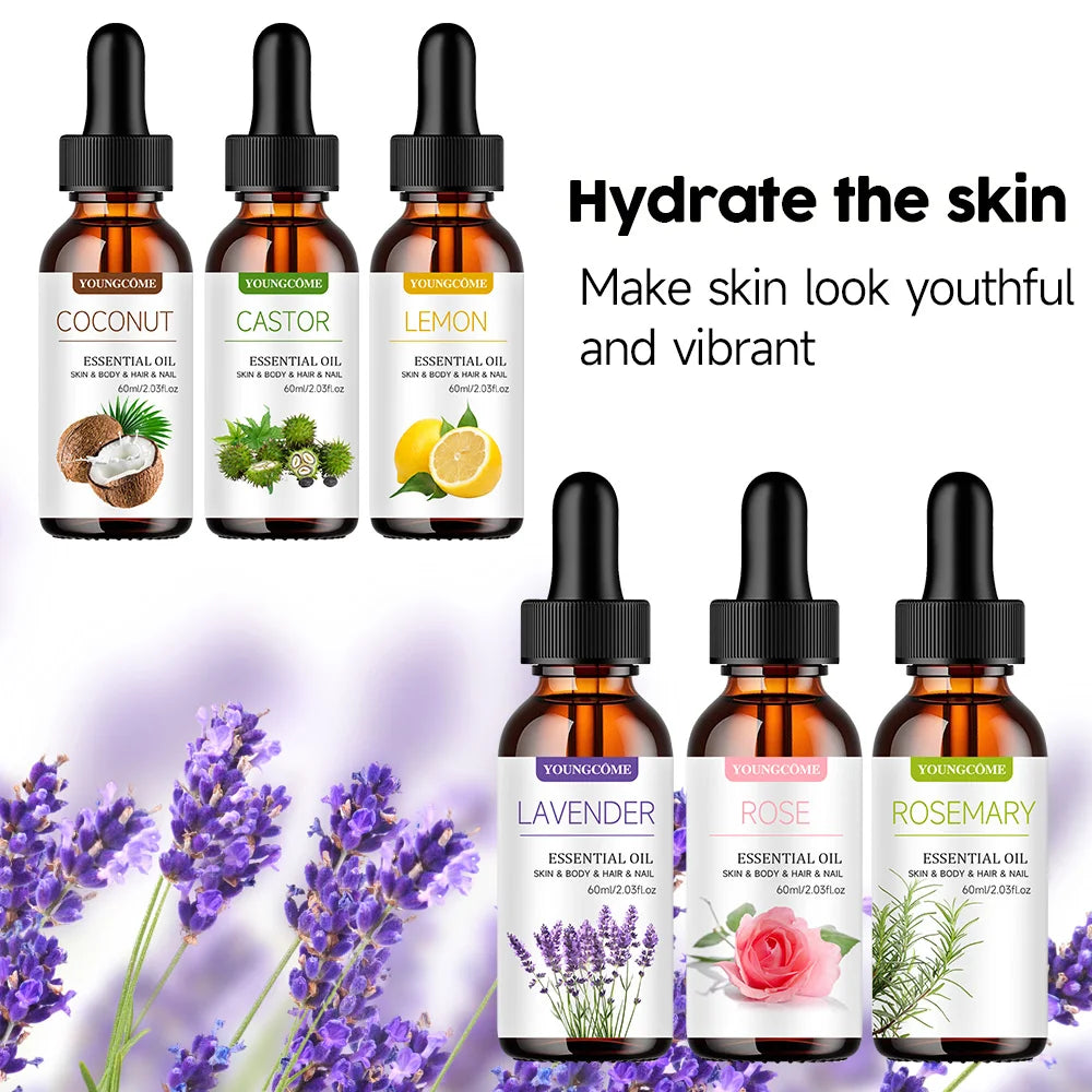 YOUNGCOME 6-Piece Natural Essential Oil Set – Hair & Skin Care