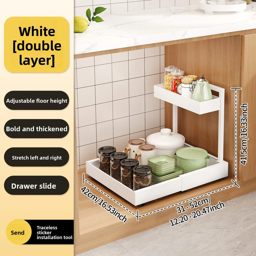 Kitchen retractable rack, seasoning bottle in cabinet, pulling storage rack, sink, pot, sundries, organizing rack, drawer Oasis Select White 2layer L shape
