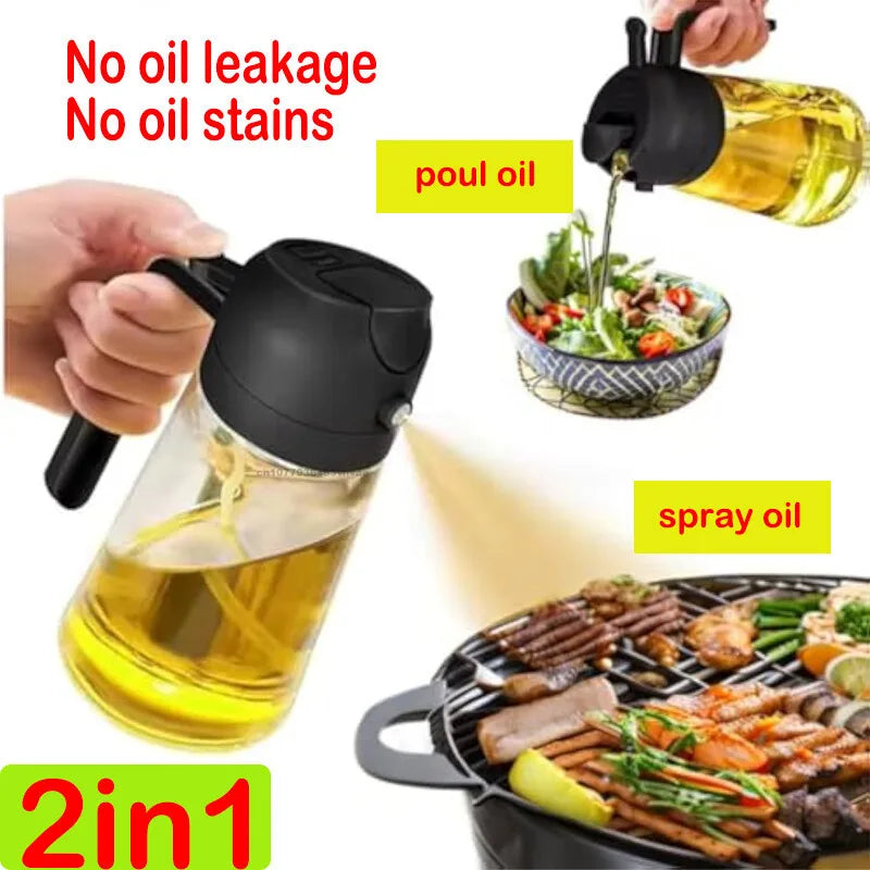2in1 Oil Sprayer Plastic Bottle for Cooking Anti-leakage Olive Oil Storage Bottle for BBQ Air Fryer Steak Salad Kitchen Supplies Oasis Select