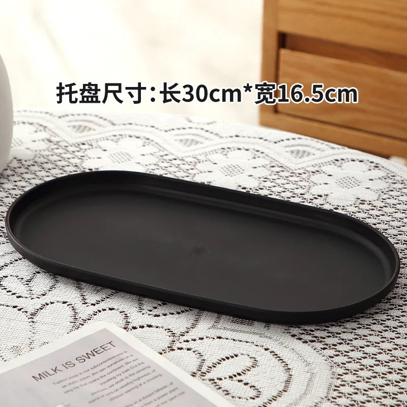 4Pcs Plastic Coffee Tray, Oval Food Serving Plate with Smooth Surface for Household Dessert Anti-fall Tray Afternoon Tea Oasis Select Black 4Pcs