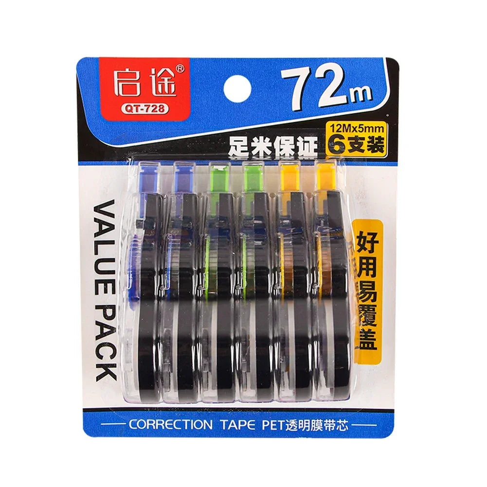 6-Pack Correction Tape Rollers 5mm – 72m Total | Students & Office
