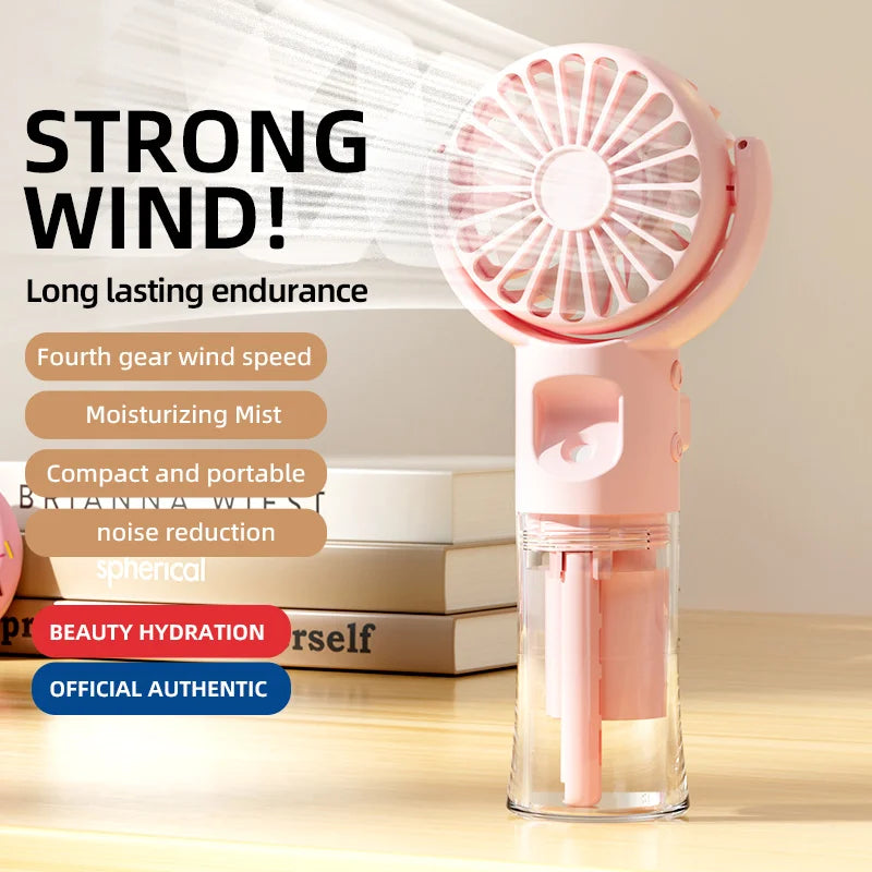 New Handheld Fan USB Rechargeable Portable Hanging Neck Misting Fan Adjustable Speed Spray Water Mist Fan Outdoor Camping Travel Oasis Select Pink