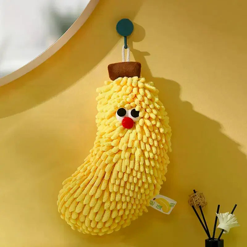 Banana & Strawberry Shaped Hand Towel Soft Absorbent Chenille Hanging Washcloth for Kitchen And Bathroom Oasis Select