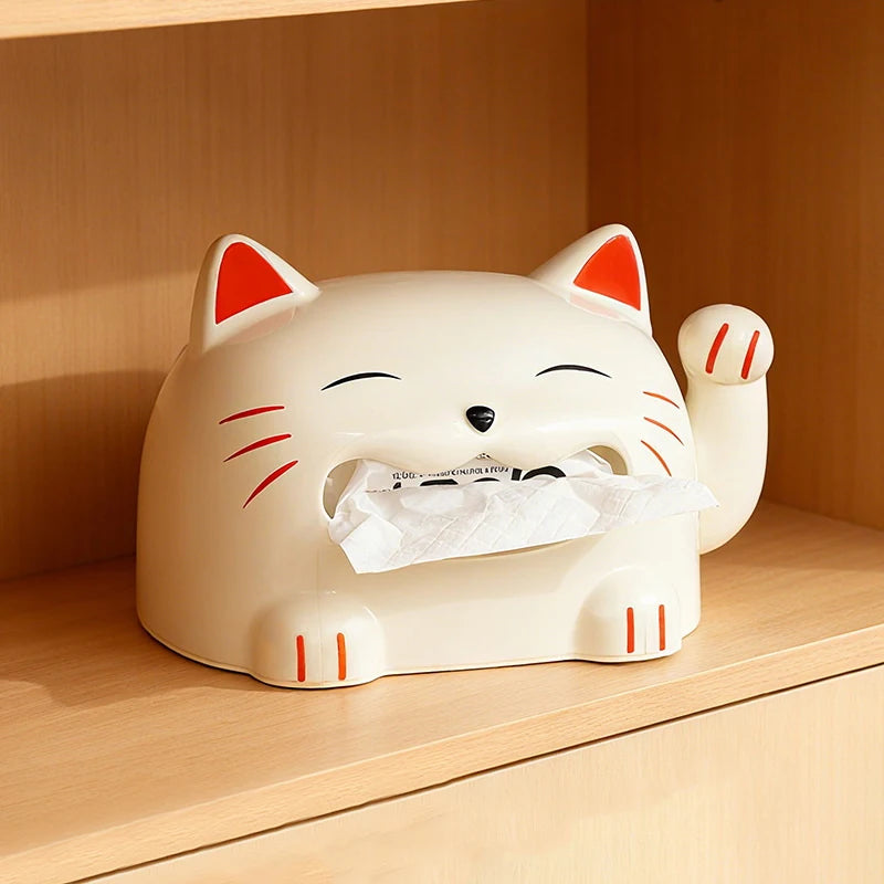 Creative Lucky Cat Tissue Box Cute Cartoon Desktop Decor Home Living Room Storage Box for Tissues Oasis Select A