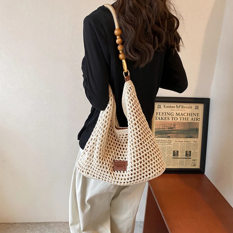 Women's Crochet Mesh Beach Bag – Large Woven Crossbody Tote Crochet Beach Tote Oasis Select L Brown Australia
