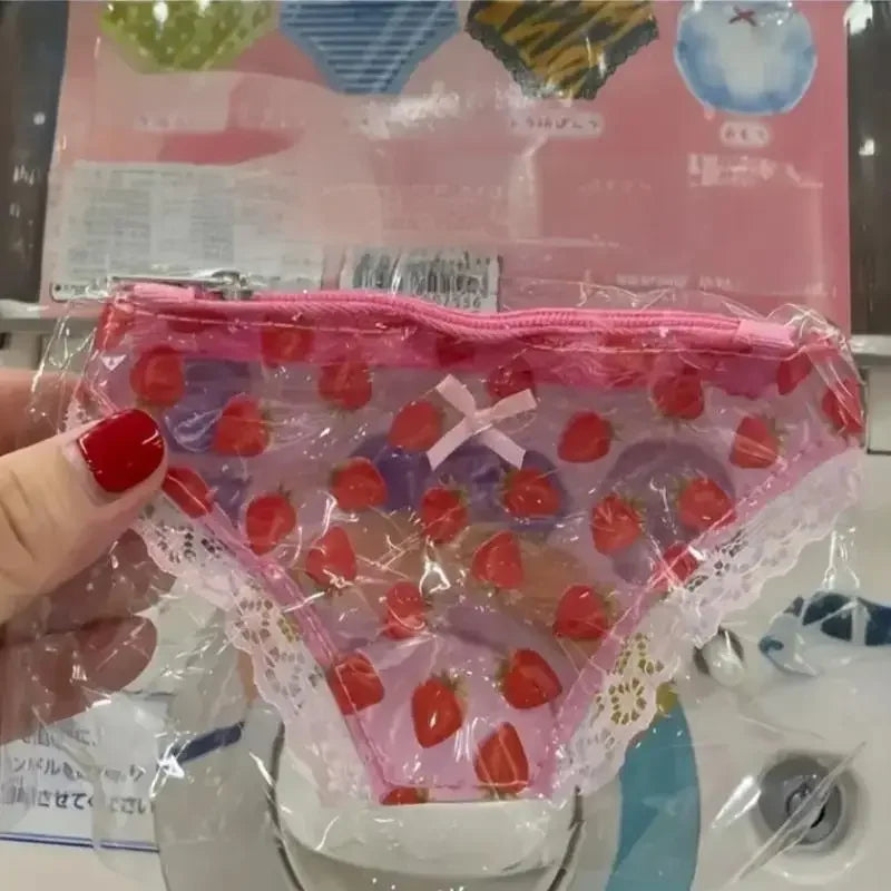 Cute Lace Coin Purse PVC Panties-Shaped Mini Storage Bag With Zipper Strawberry Makeup Bag Great Party Gift Birthday Present Oasis Select
