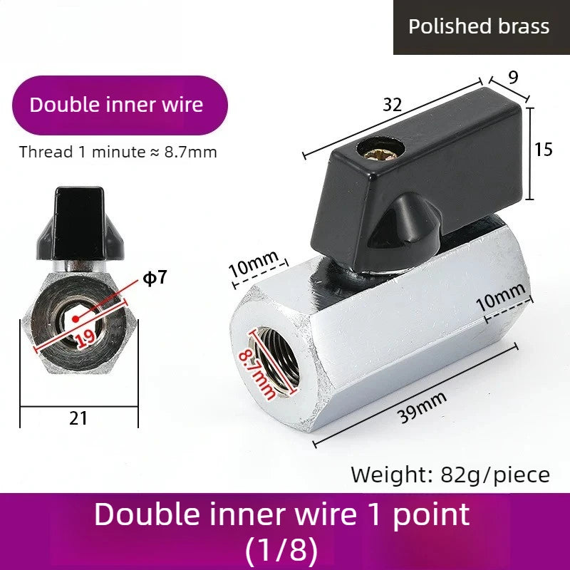 Mini Ball Valve Switch Water Pipe PT1/8, 1/4, 3/8, 1/2 Gas Electric Copper Ball Valve Double Inner and Outer Wire Teeth Oasis Select Double inside 1 B 1PCS