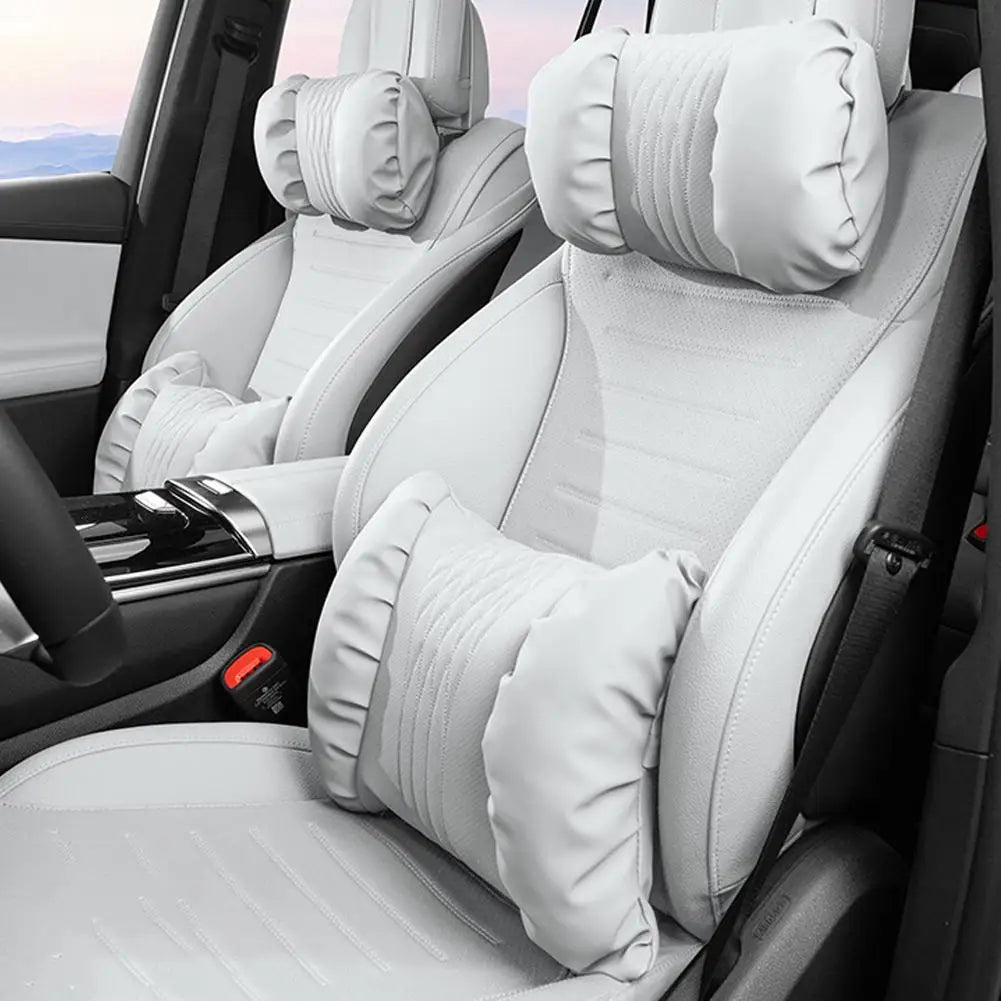 Nappa Leather Car Headrest & Lumbar Support Pillow Set