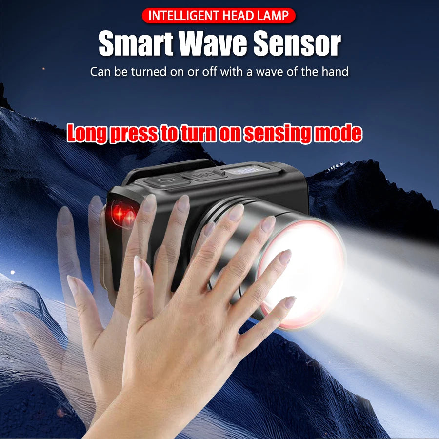 Super Bright LED Headlamp RechargeableHead Light Motion Sensor Front Led Head Flashlight Waterproof Outdoor Camping Flashing Oasis Select