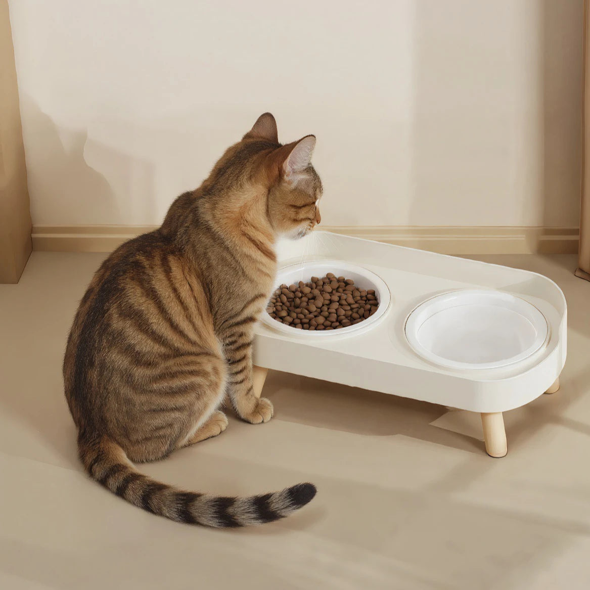 Double Pet Bowl No Spill Food Water Feeder with Stand Neck Support for Cats Dogs Anti Knock Anti Slip Elevated Design Oasis Select