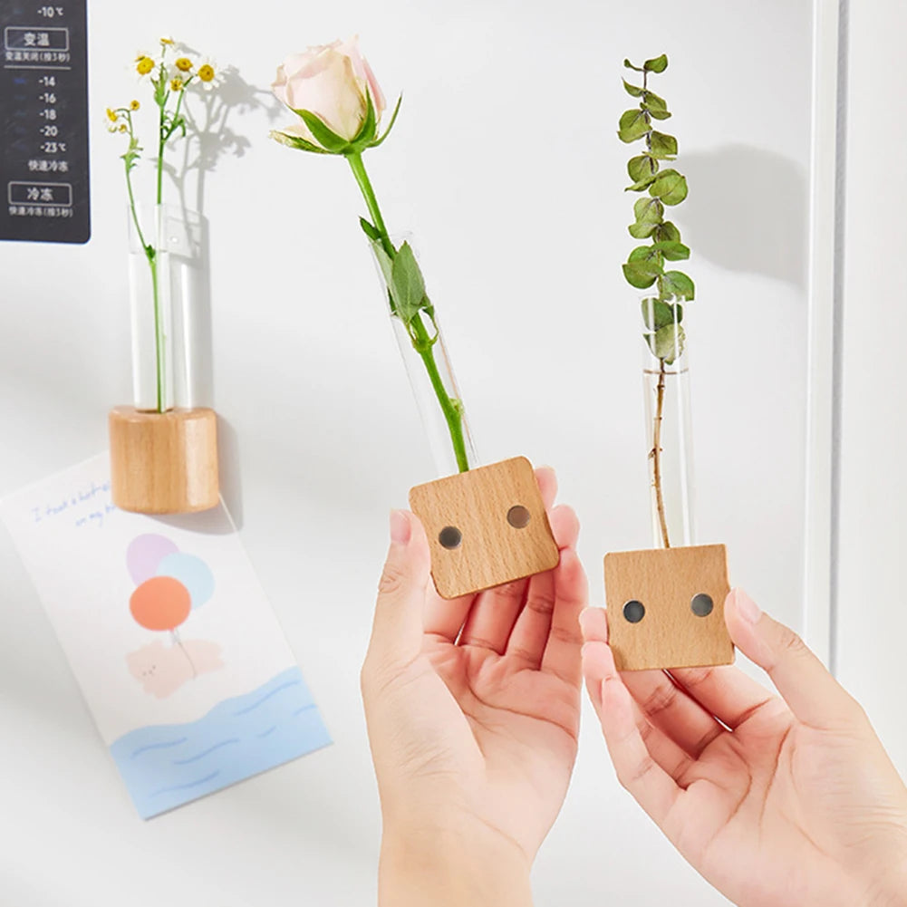 Mini Magnetic Test Tube Vase – Wooden Hydroponic Planter