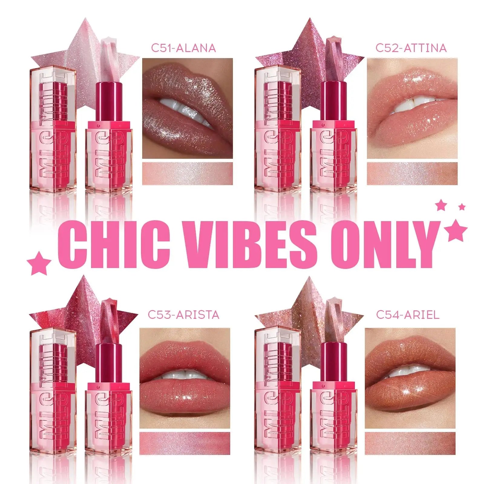 MLSMILE Spiral Star Glitter Marble Lipstick – Matte & Pearlescent