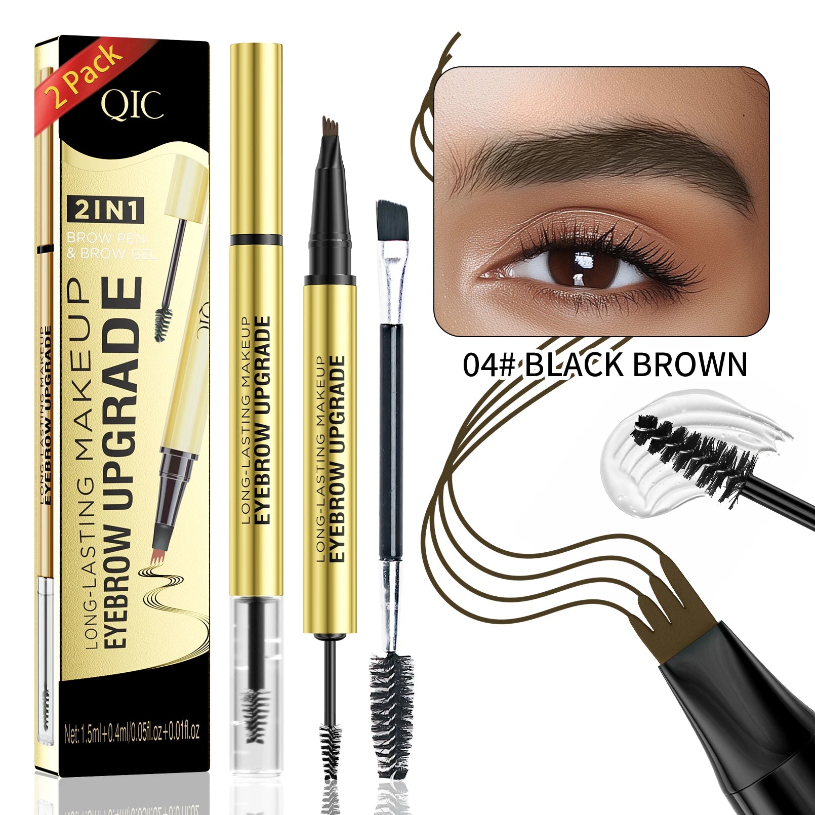QIC 4-Tip Waterproof Liquid Eyebrow Pen – 5 Colors
