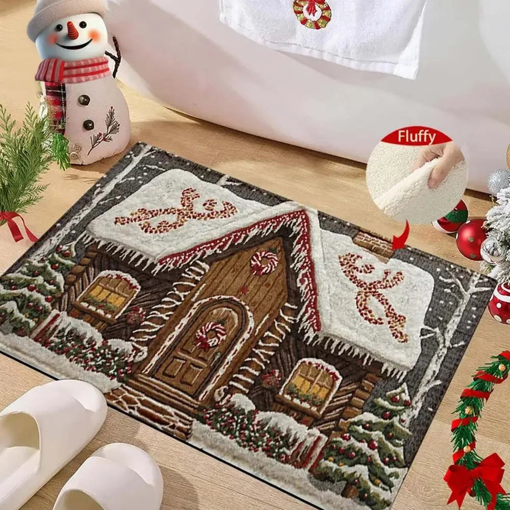 Water-absorbing Christmas Door Mat Santa Claus Design Christmas Decor Bathroom Mat Gingerbread Man Pattern Foot Mat Bathroom Use Oasis Select 12