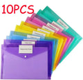 10/5pcs A4 Folders Plastic Envelopes Clear File Folder for Document Poly File with Label Pocket Snap Button for Office Organizer Oasis Select 10pcs Random Color