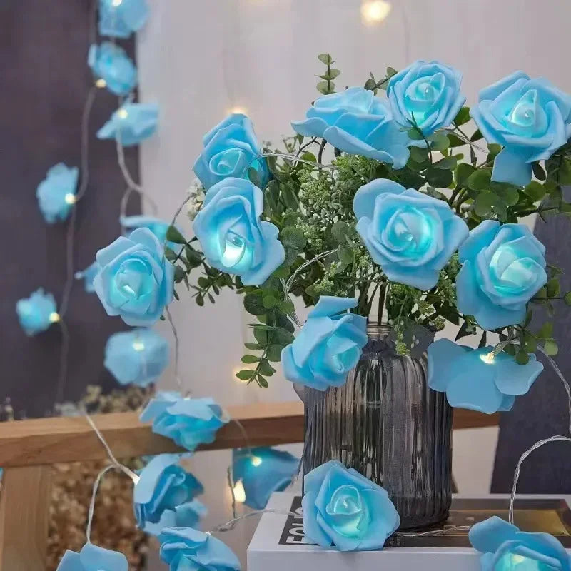 LED Pink Rose Flower String Lights USB powered for Wedding Home Party Birthday Festival Indoor Outdoor Decorations 1.5M/3M Oasis Select blue