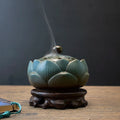 Ceramic Lotus Incense Burner Creative Retro Zen Aroma Diffuser Household Indoor Sandalwood Incense Burner Decoration Oasis Select With base