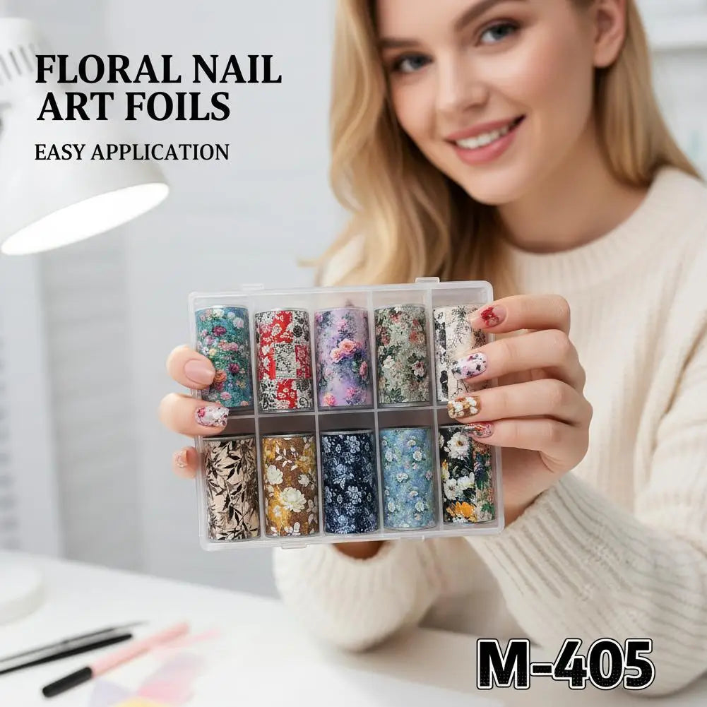 10-Roll Holographic Floral Nail Transfer Foils – Starry Sky Set Nail Transfer Foils Oasis Select