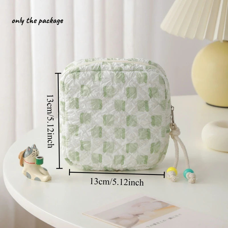 1pcs Cute Quilted Fabric Coin Purse Portable Small Pouch for Sanitary Pads Earphones & Cosmetics Travel Essentials Oasis Select Mint Green