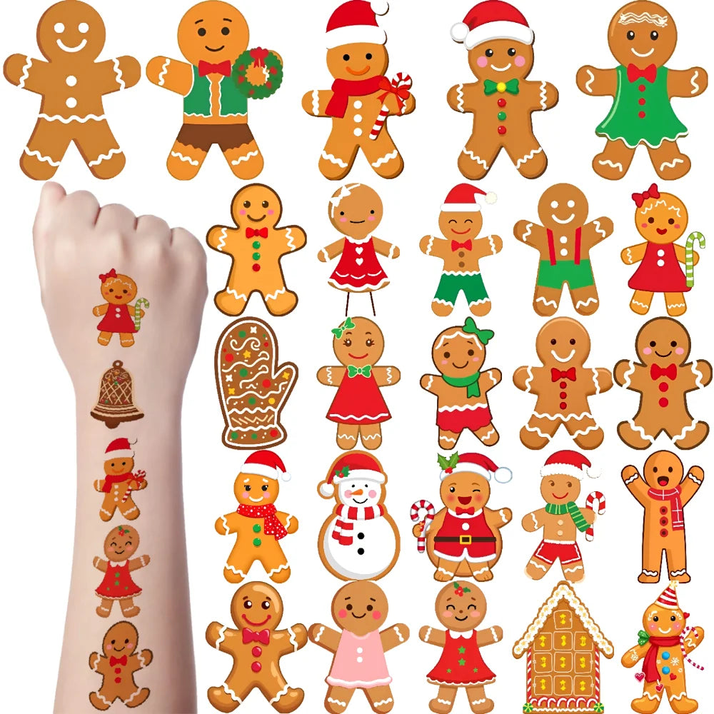 54pcs Christmas Gingerbread Temporary Tattoo Stickers