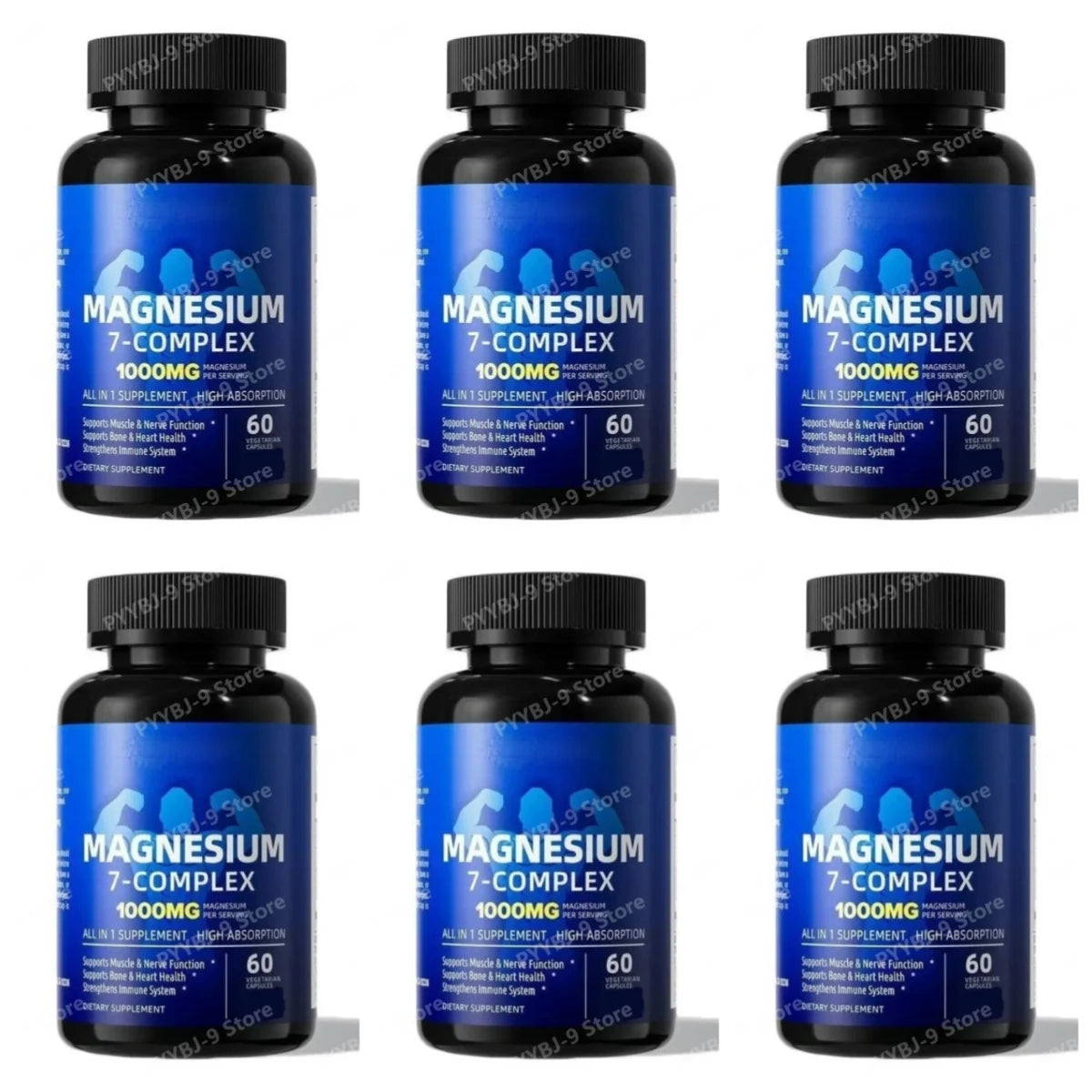 Magnesium 7 Complex 1000mg – Glycinate, Citrate, Zinc, D3 & B6 60ct Magnesium Supplement Oasis Select 6 bottles